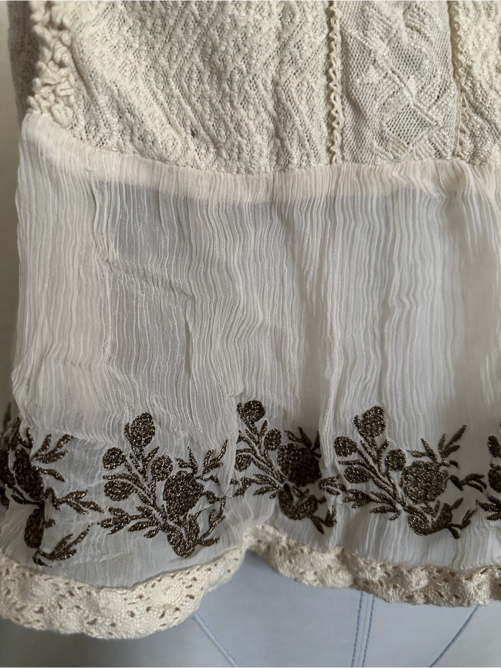 Urban Outfitters Ecote Cream Gauze Metallic Embroidery Crochet Tank Top Lace M - Picture 3 of 10